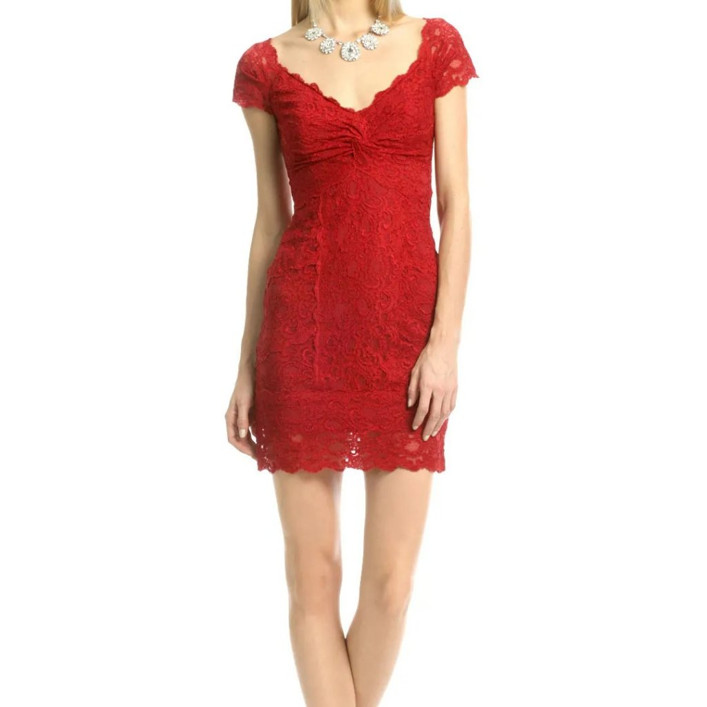 Nicole Miller Work What You Got Dress Red Lace Overlay Msrp $430 Romantic Xl